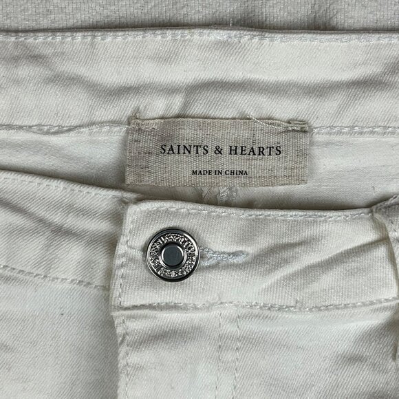 Saints & Hearts White Bell Bottoms Jeans Size 3XL Flare High Rise Denim Disco - Picture 4 of 14